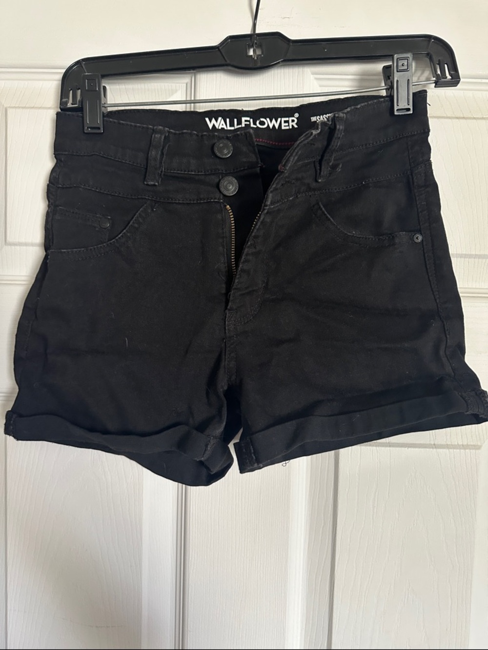 Wallflower Black High-Rise Cuffed Denim Shorts